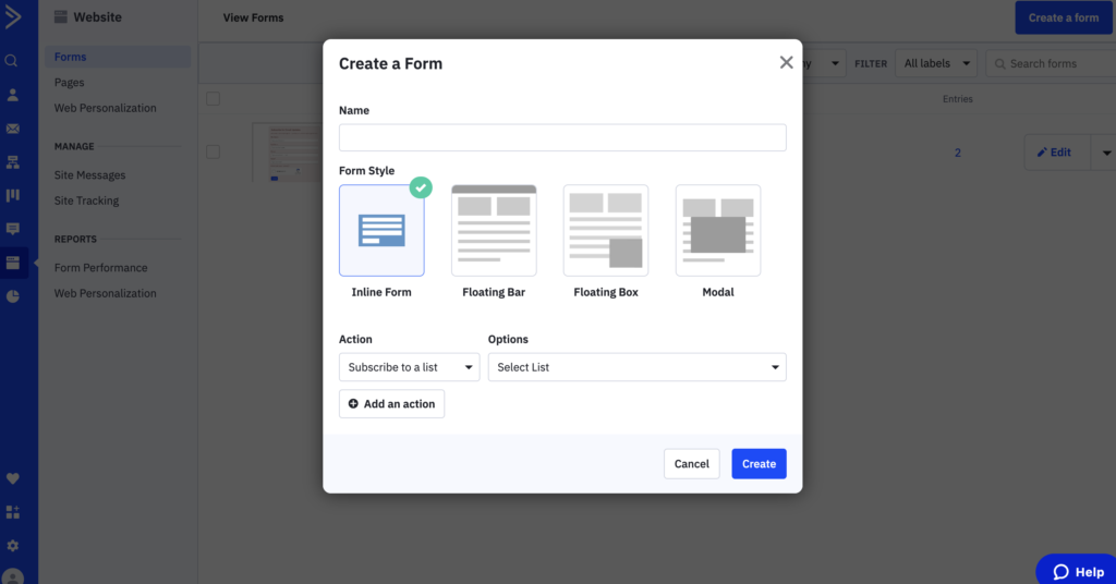 Create a form modal in ActiveCampaign