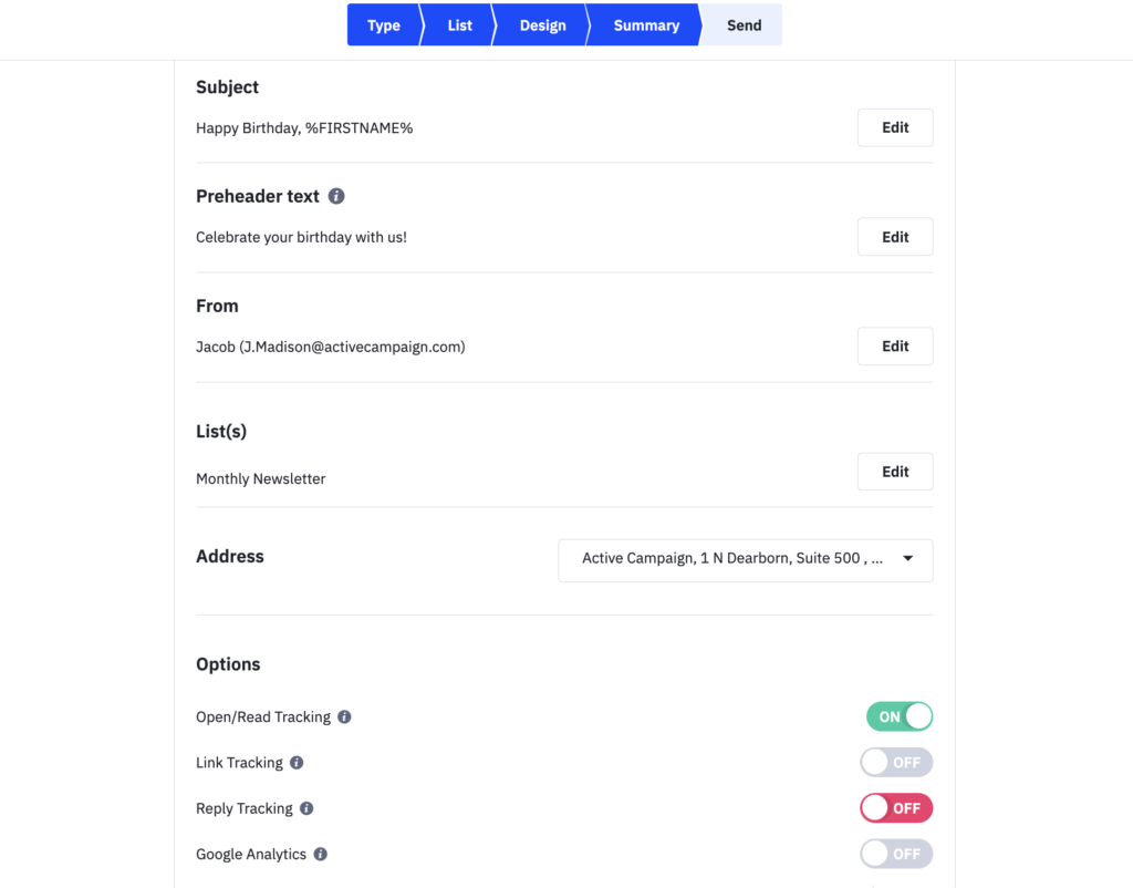 Email summary in ActiveCampaign