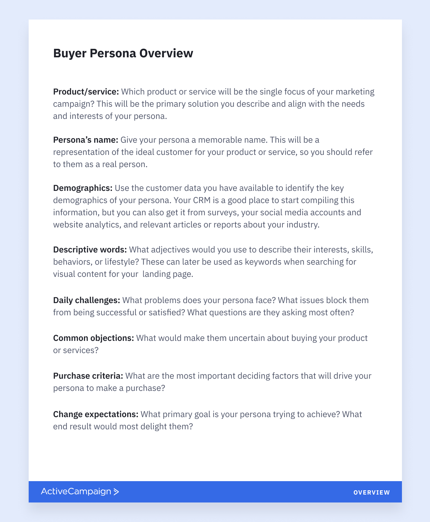 Buyer persona overview template