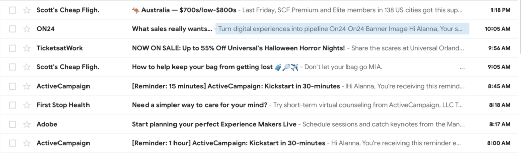 Preheader example shown in the subscriber's inbox
