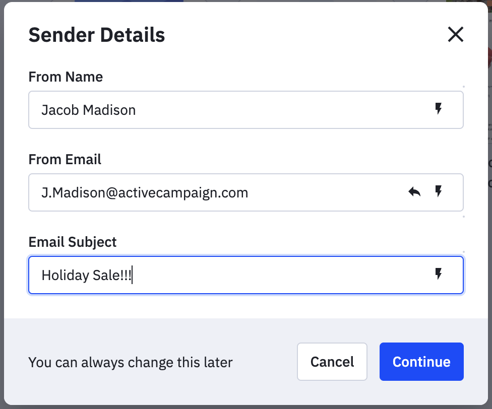 Sender details tab in ActiveCampaign