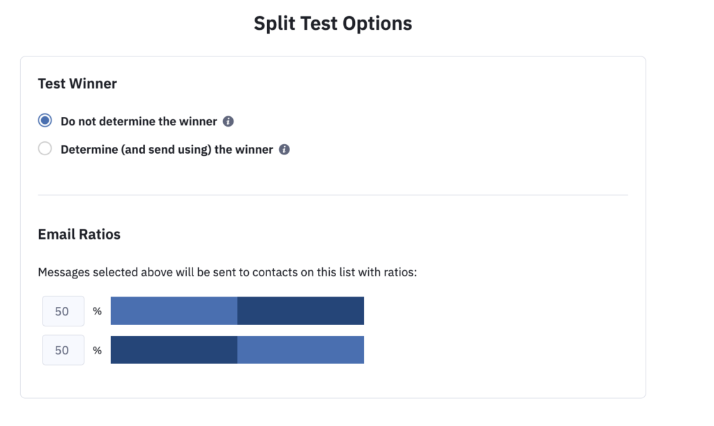 Split test options in active campaign